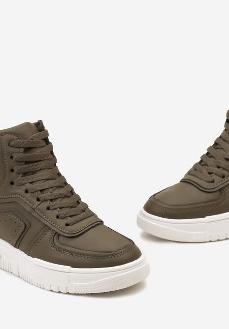 Zielone Sneakersy Sznurowane za Kostkę na Płaskiej Podeszwie Gitaria