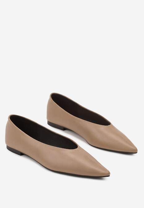 Ciemnobeżowe Balerinki Vices z Noskiem w Szpic i Skórzaną Wkładką Belviie