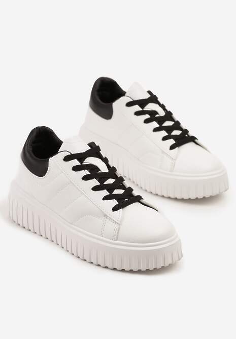 Biało-Czarne Sneakersy na Platformie Ozdobionej Tłoczonej Zdivona
