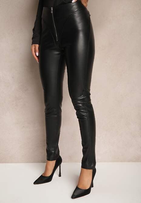 Czarne Spodnie Skinny High Waist z Ekoskóry Sewisya