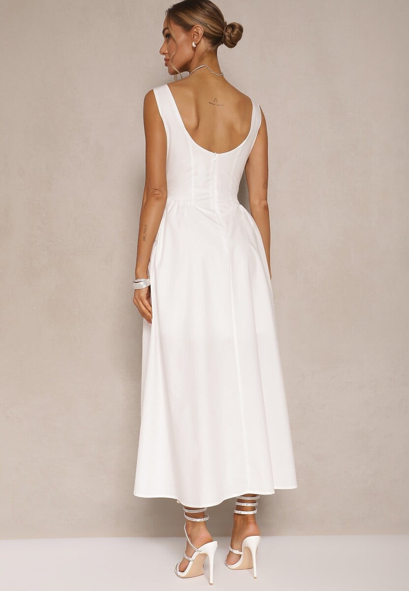 Biała Rozkloszowana Sukienka z Bawełny Haladrea