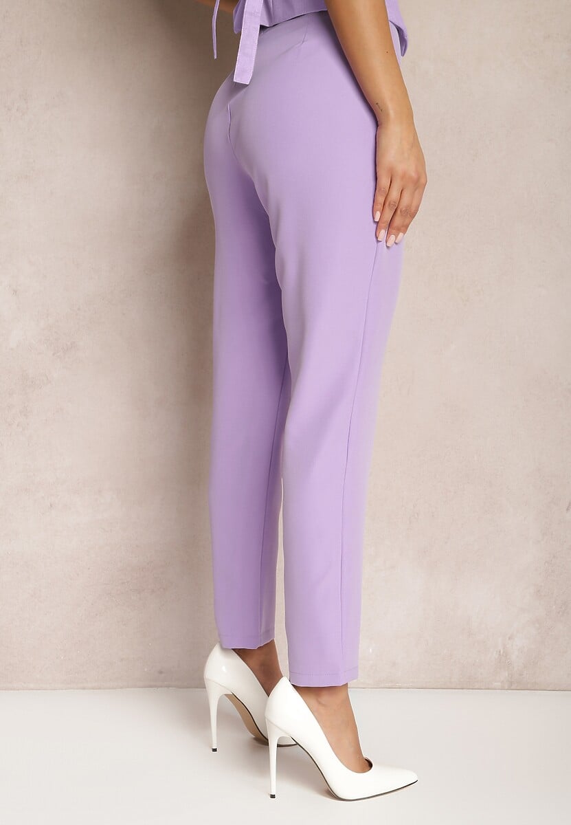 Fioletowe Spodnie z Prostymi Nogawkami i Imitacją Kieszeni Viarvi
