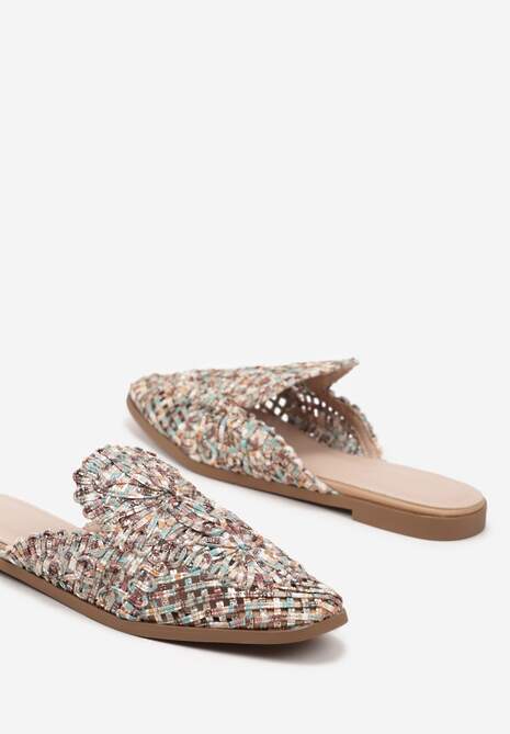 Brązowe Klapki Mule Ozdobione Koronką Setilwena