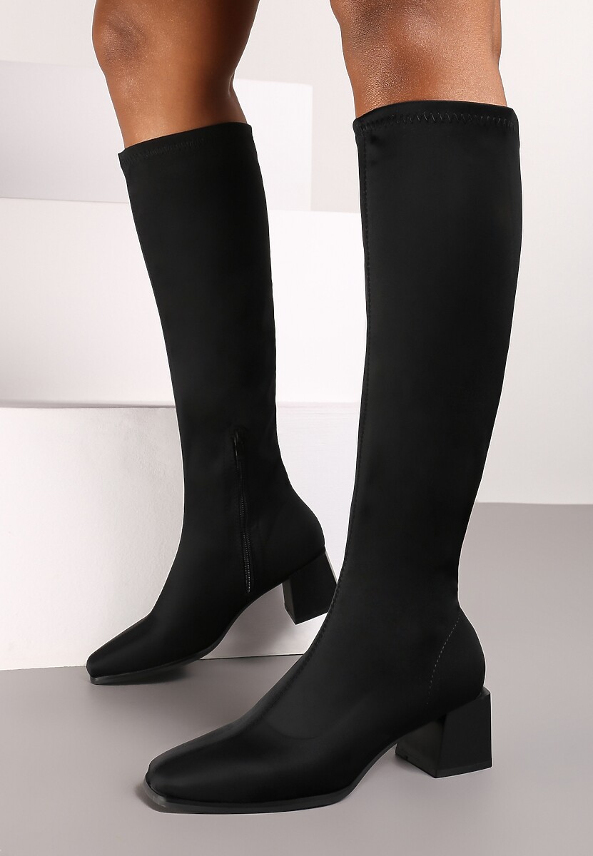 Czarne Kozaki na Słupku z Kwadratowym Noskiem Terilaye