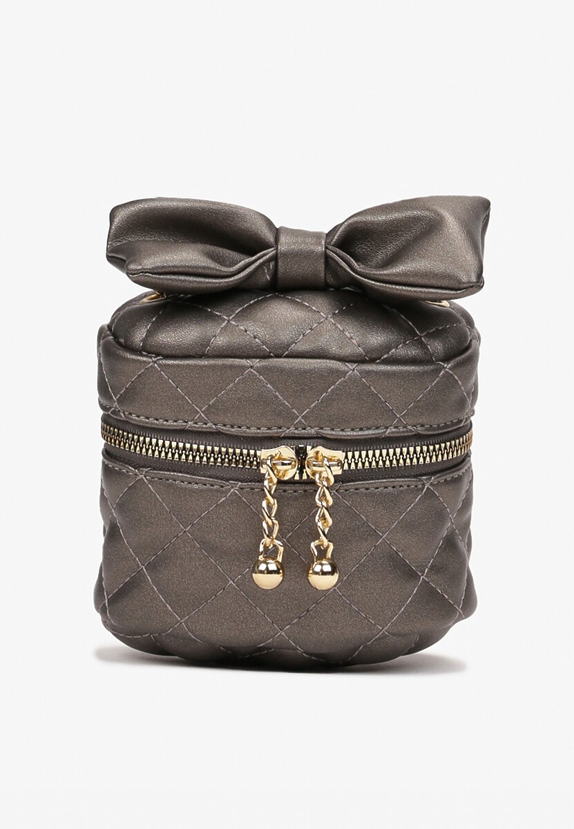 Srebrna Kwadratowa Pikowana Torebka z Ozdobną Kokardą i Suwakami Vianefa