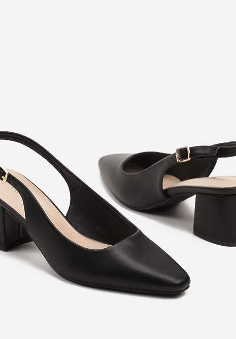 Czarne Sandały na Słupku Typu Slingback Felvania