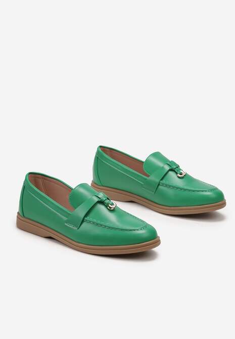 Zielone Mokasyny z Imitacji Skóry z Minimalistyczną Zawieszką Biaha