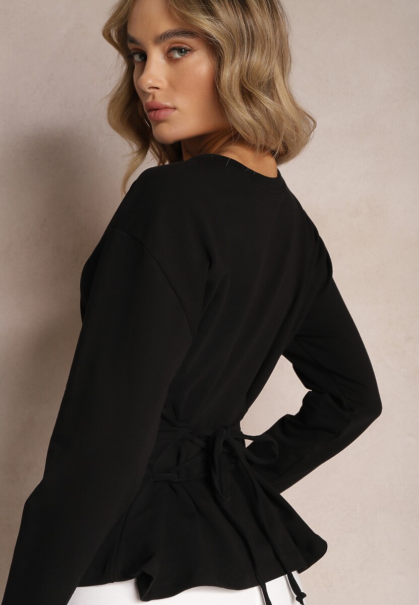 Czarna Bawełniana Bluza z Ozdobnym Wiązaniem Fanarita
