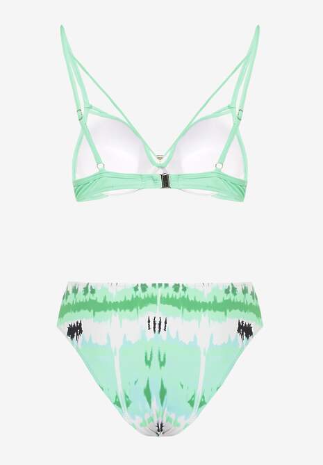 Ciemnozielone Bikini Majtki Figi i Biustonosz Push-Up Ozdobiony Paskami Wiobella