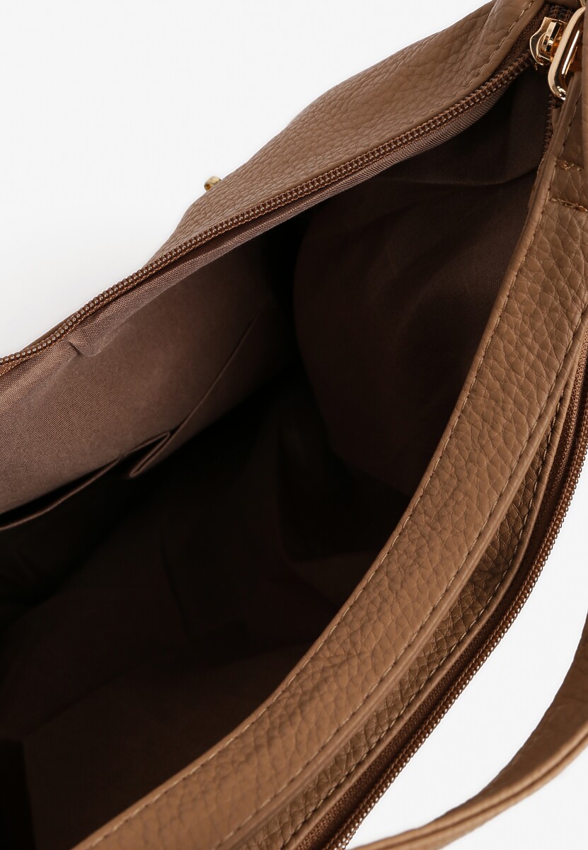 Ciemnobeżowa Torebka Hobo z Regulowanym Paskiem i Kieszeniami z Ozdobnymi Suwakami Sanirael