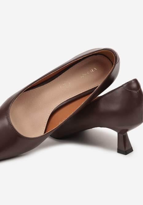 Brązowe Czółenka Vices na Kaczuszce z Wkładką ze Skóry Naturalnej Nalibre