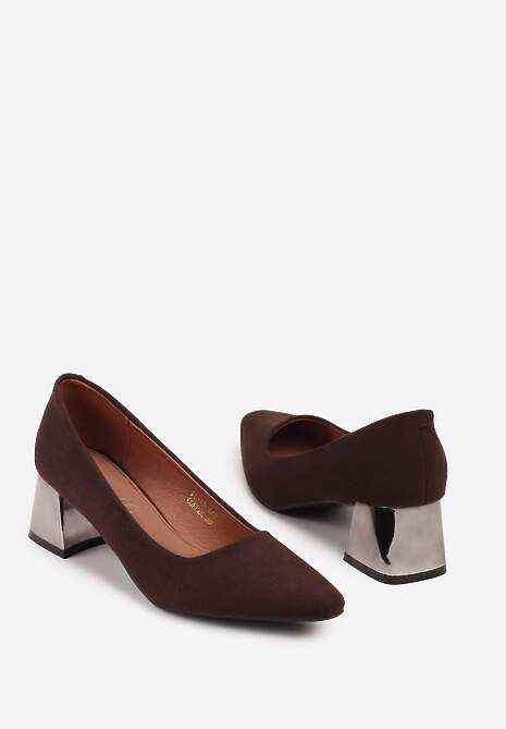 Brązowe Czółenka Vices na Metalicznym Obcasie ze Skórzaną Wkładką Sivine