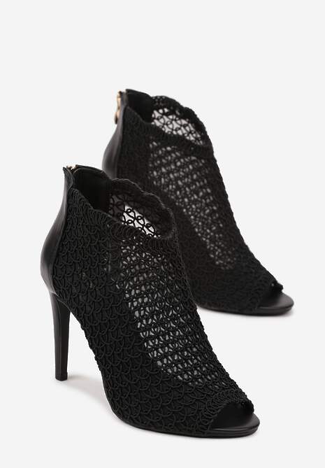 Czarne Eleganckie Ażurowe Sandały Vices na Szpilce Nelithin