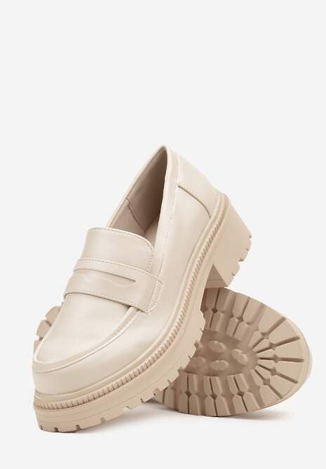 Beżowe Casualowe Mokasyny na Platformie z Ozdobną Wstawką Fregelia