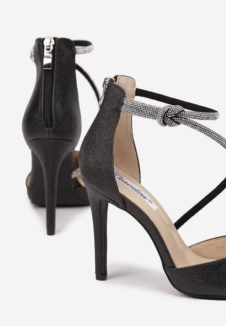 Czarne Eleganckie Szpilki z Cyrkoniowymi Paskami Alennia