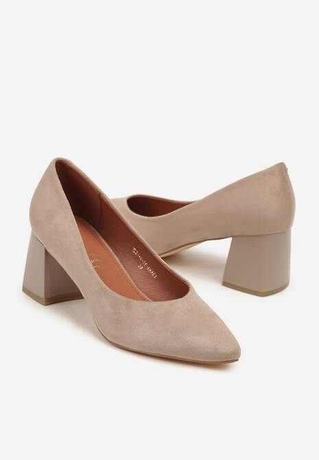 Ciemnobeżowe Czółenka Vices na Stożku z Wkładką ze Skóry Naturalnej Esande