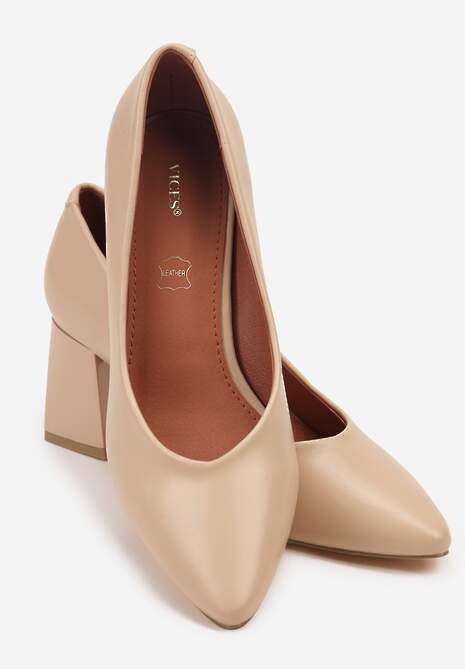 Beżowe Czółenka Vices Basic na Słupkowym Obcasie ze Skórzaną Wkładką Esande