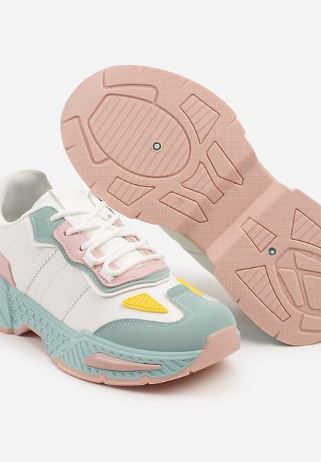 Biało-Zielone Sneakersy w Streetwearowym Stylu z Ozdobnymi Przeszyciami Isallena