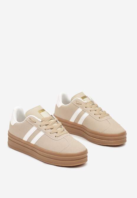 Beżowe Klasyczne Sneakersy na Niewysokiej Platformie Terilee