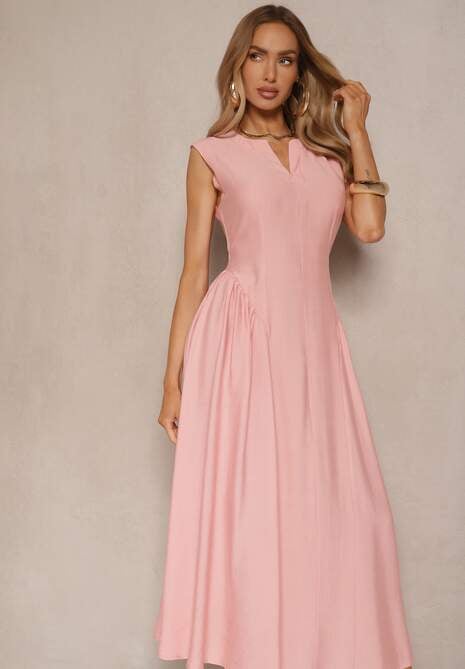 Różowa Rozkloszowana Sukienka z Wiskozy Lirune