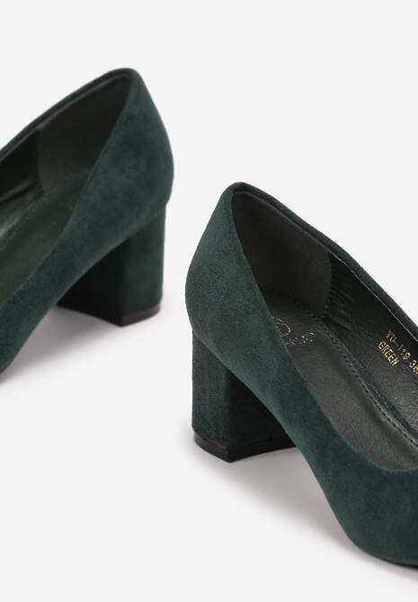 Ciemnozielone Casualowe Czółenka na Słupku Bastien