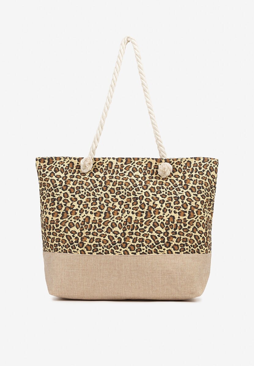 Brązowa Plażowa Torebka Typu Shopper ze Sznurkiem Reveirra