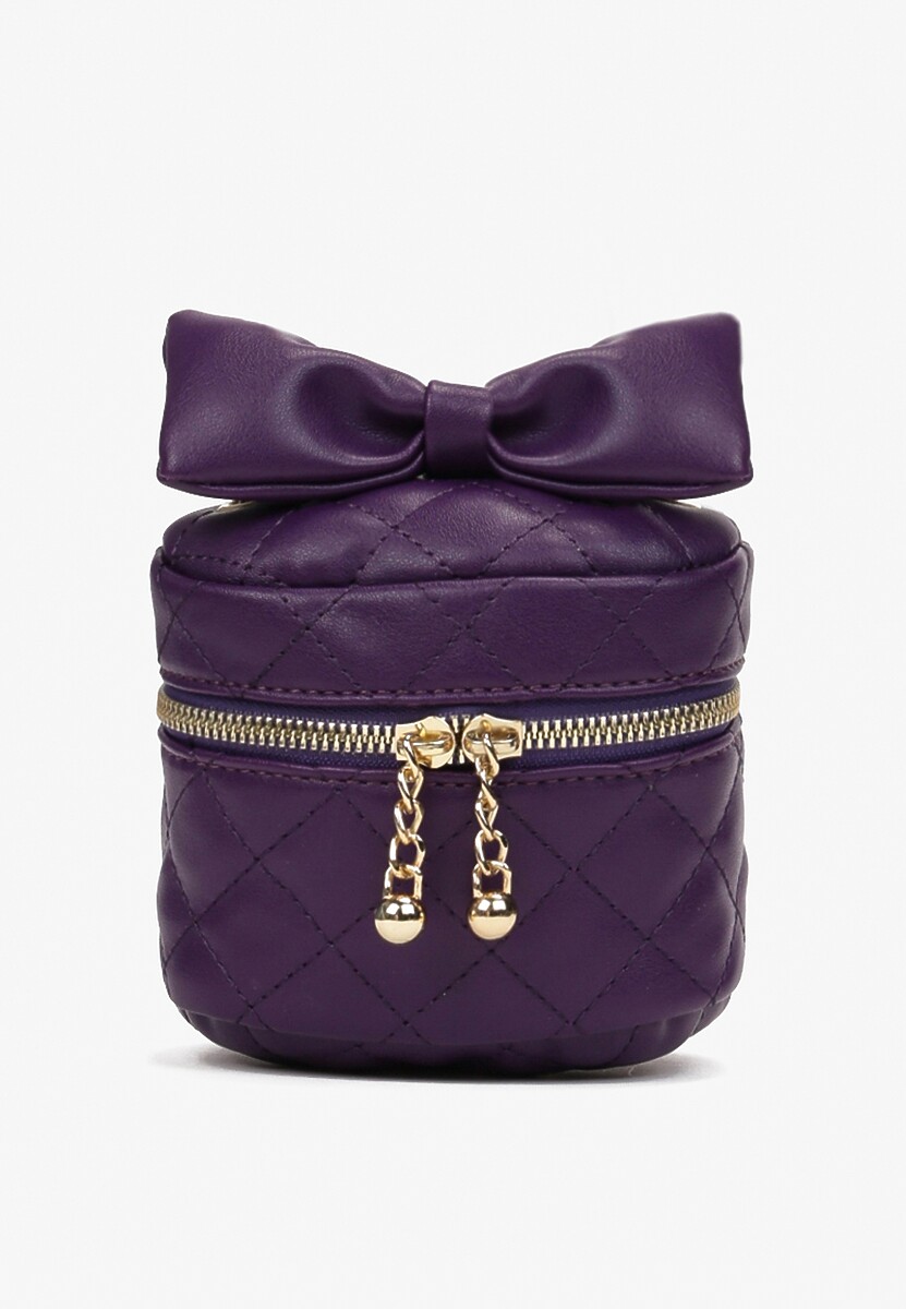 Fioletowa Kwadratowa Pikowana Torebka z Ozdobną Kokardą i Suwakami Vianefa