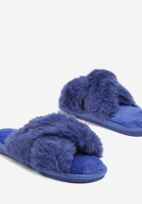 Niebieskie Kapcie Vices z Futerka ze Skrzyżowanymi Paskami Selanthra
