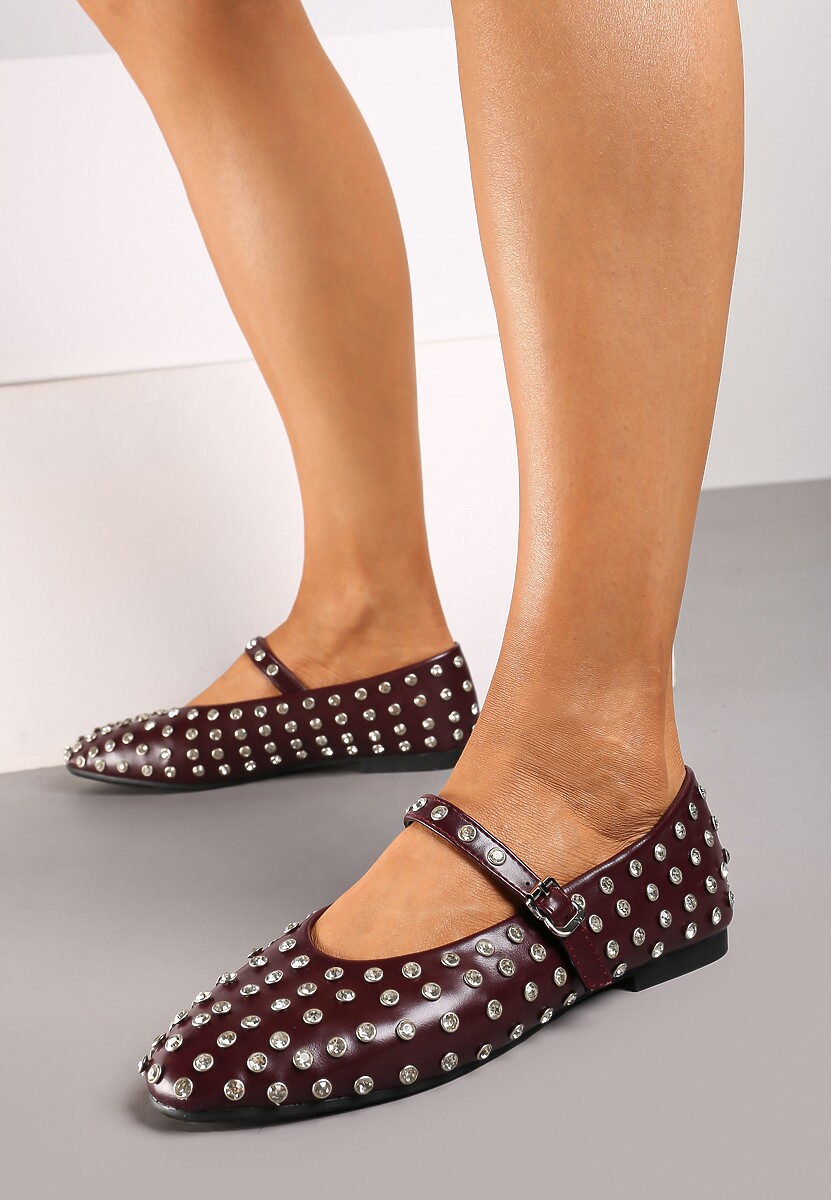 Czarne Cyrkoniowe Balerinki na Płaskiej Podeszwie z Ozdobnym Paskiem Bararia