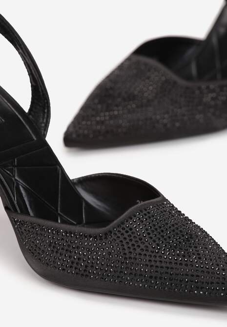 Czarne Czółenka z Cyrkoniami i Szpiczastym Noskiem Longam