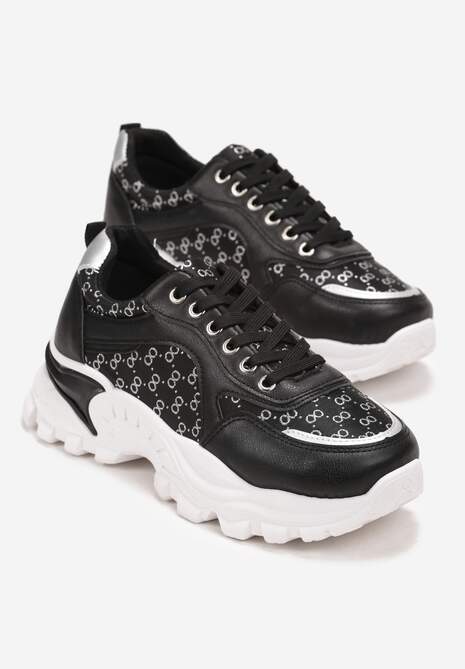 Czarne Sneakersy z Metaliczną Nitką na Grubej Podeszwie Melimeda