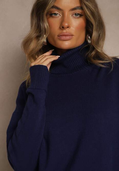 Granatowy Golf z Dodatkiem Kaszmiru z Przeszyciami po Bokach Avenella