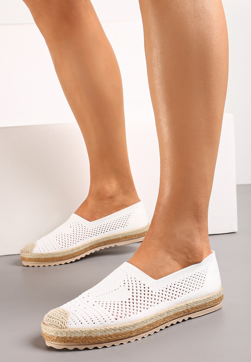 Białe Ażurowe Espadryle na Plecionej Podeszwie z Ozdobnym Noskiem Uraian