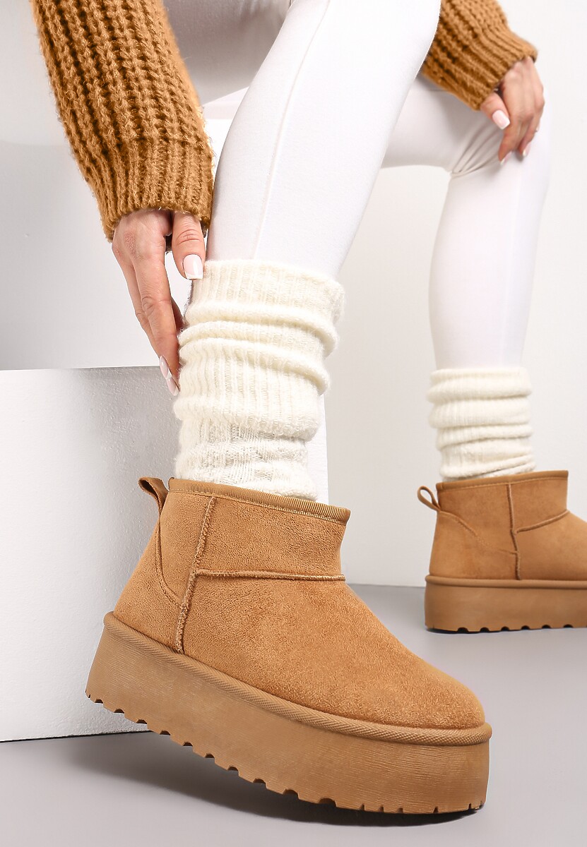 Brązowe Krótkie Śniegowce na Grubej Podeszwie Aranwen