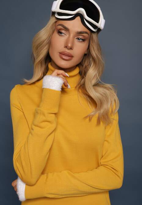 Żółty Klasyczny Golf ze Ściągaczami przy Rękawach Felinia