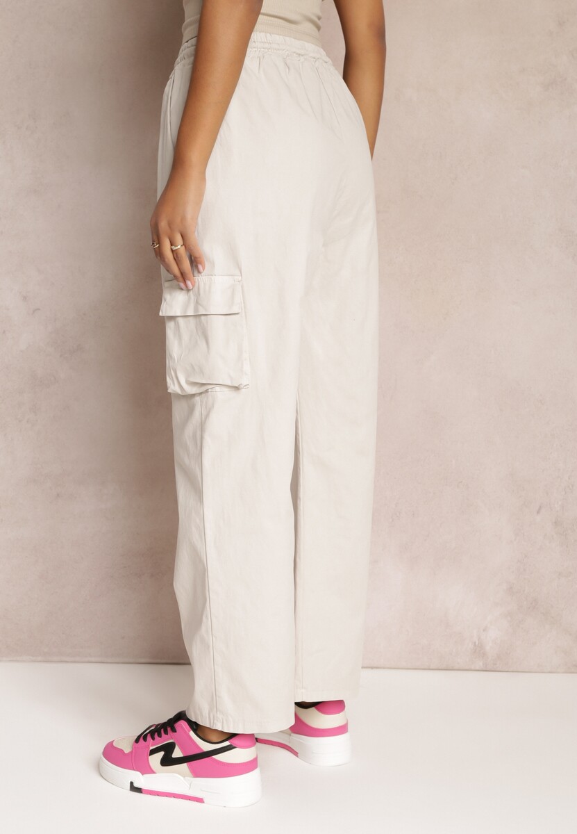 Szare Spodnie Cargo z Szerokimi Nogawkami i Gumką w Talii  Zael