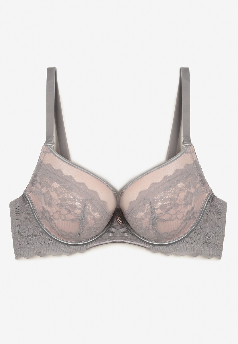 Jasnoszary Biustonosz Push-Up z Subtelną Koronką Alenmdra