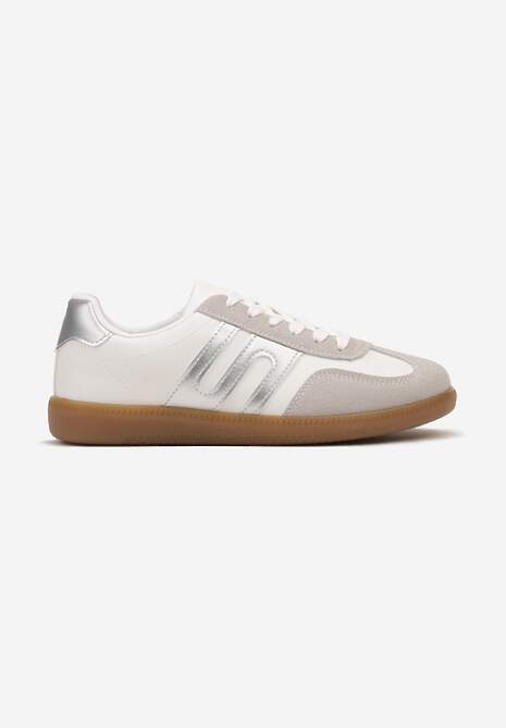 Biało-Srebrne Sneakersy w Stylu Tenisówek na Kauczukowej Podeszwie Movinia