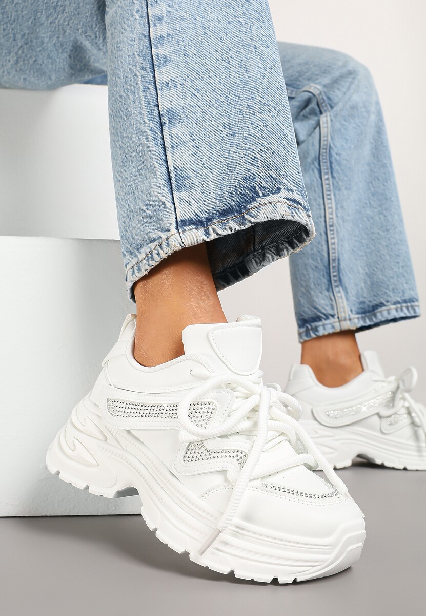 Białe Sneakersy na Platformie z Grubymi Sznurówkami Kilanne