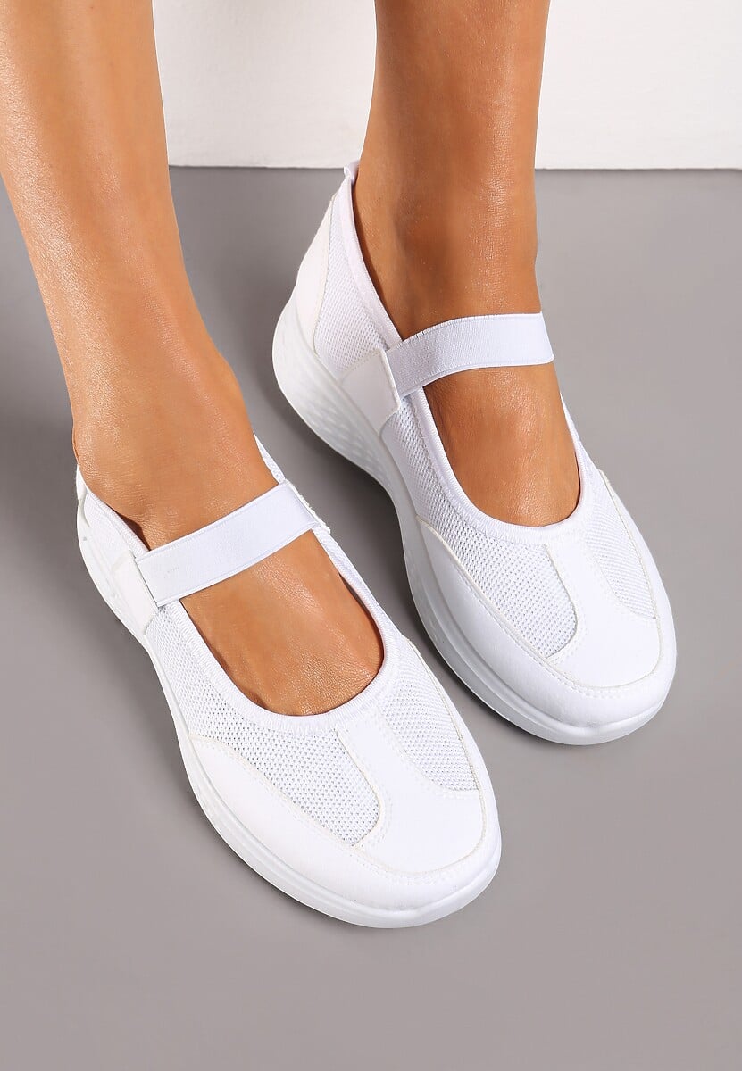 Białe Tenisówki na Płaskiej Podeszwie z Perforacją i Elastyczną Wstawką Xolema