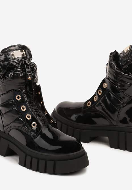 Czarne Botki Workery Lakierowane na Platformie Braliska
