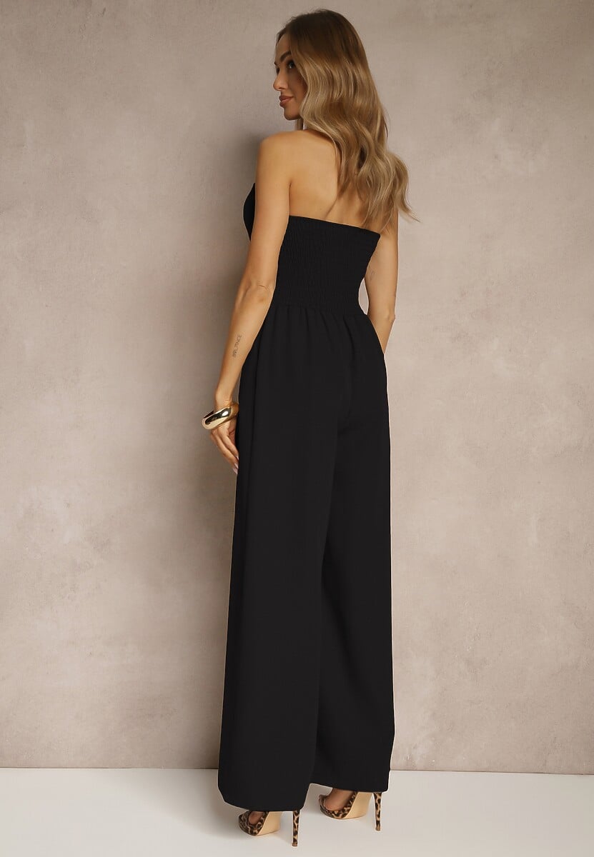 Czarny Taliowany Kombinezon z Guzikami Nilaviella