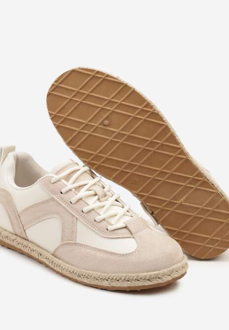 Beżowe Sneakersy Kultowe Tenisówki z Podeszwą Zdobioną Plecionką Zarorella
