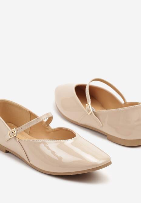 Beżowe Balerinki Vices z Paseczkiem ze Sprzączką i Ozdobnym Przeszyciem Desorila