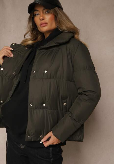 Ciemnozielona Pikowana Kurtka na Napy Elriona