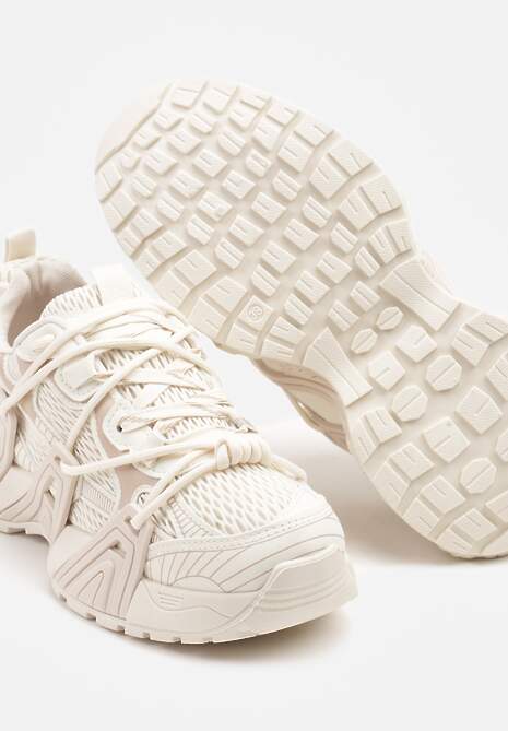 Beżowe Sneakersy z Designerskim Sznurowaniem Nuritha