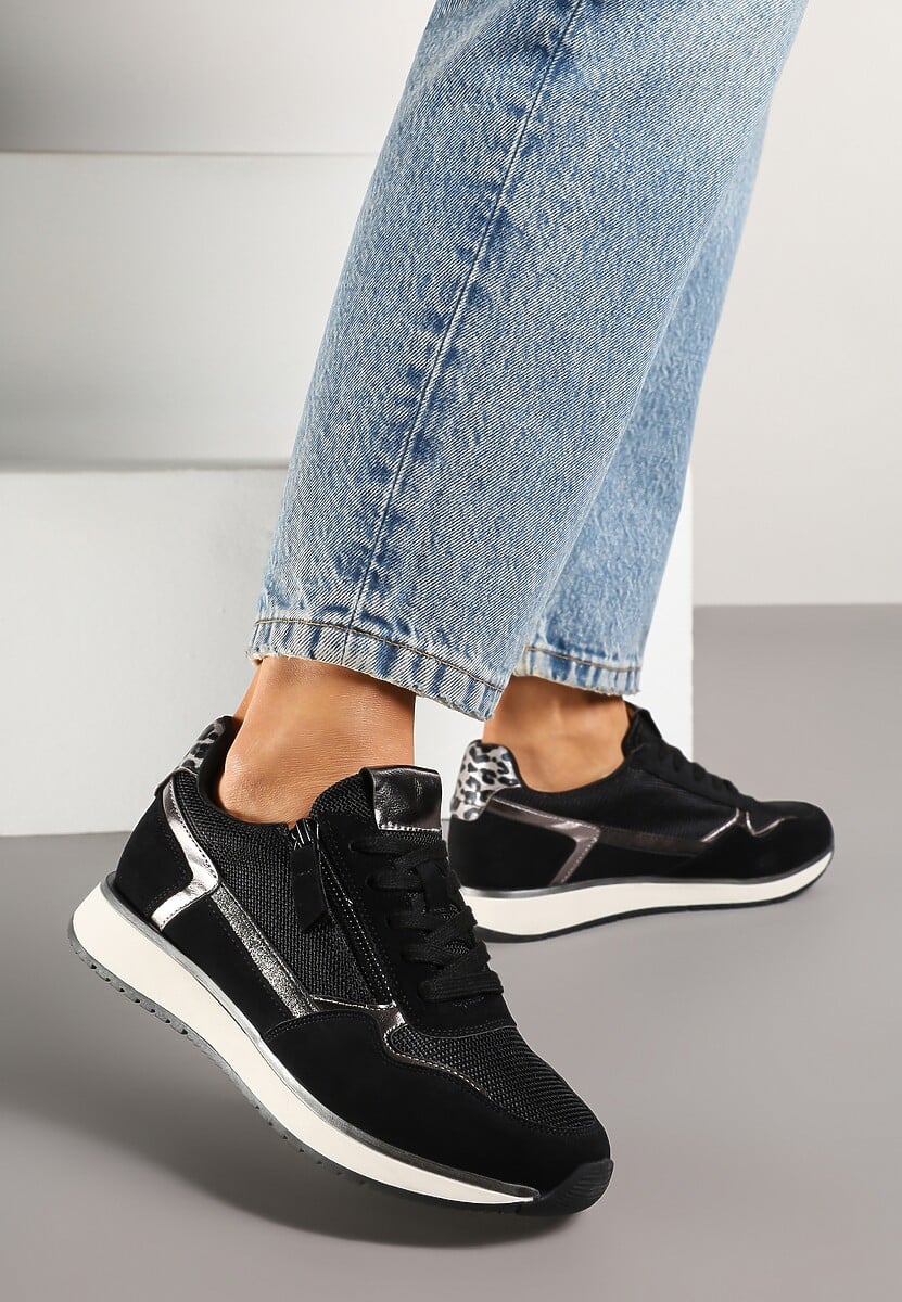 Czarne Sneakersy Ozdobione Suwakiem i Metalicznymi Wstawkami Alua