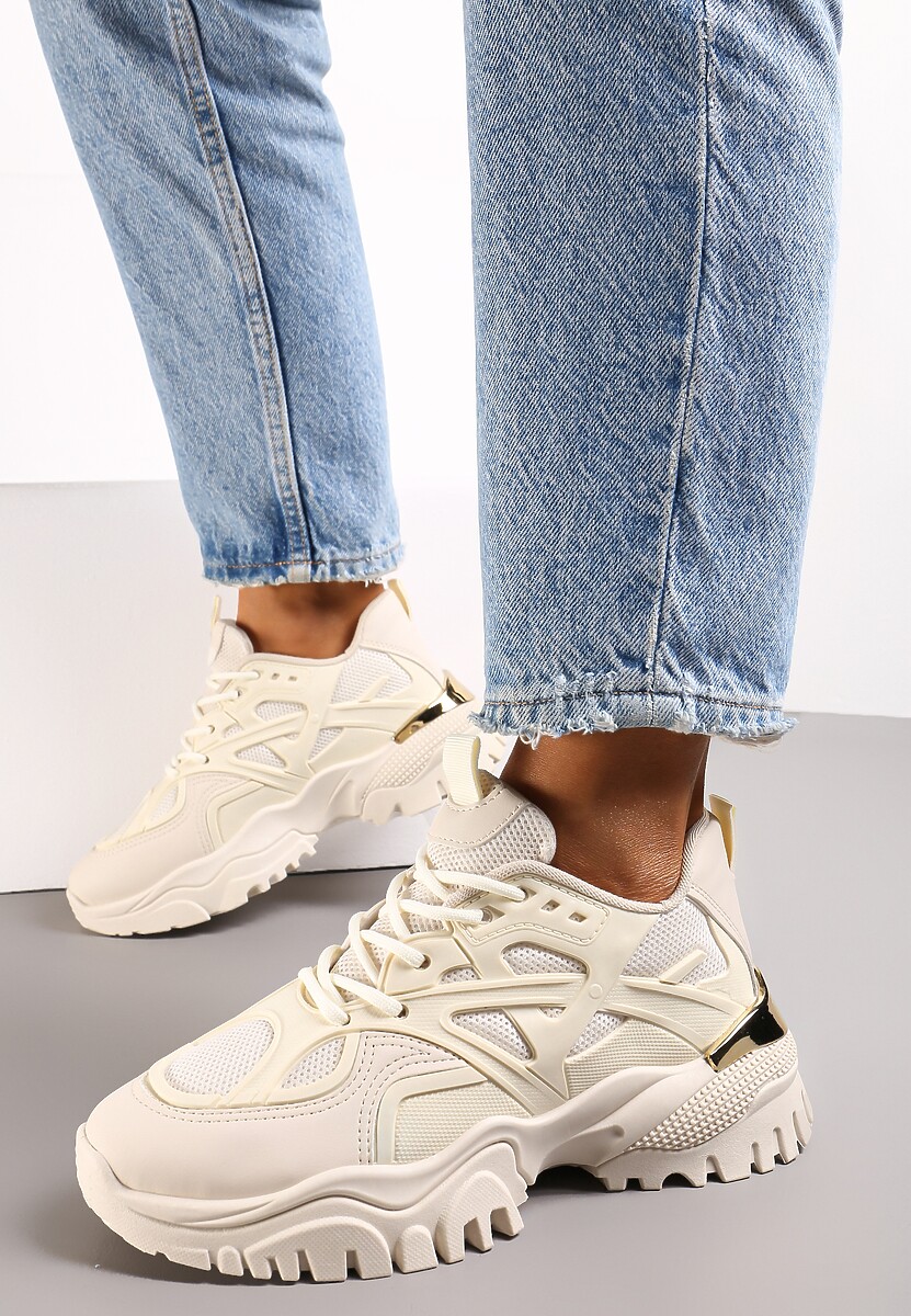 Beżowe Sneakersy z Metaliczną Wstawką na Grubej Podeszwie Boele