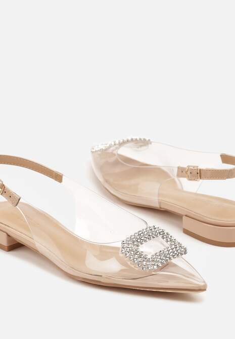 Różowe Sandały z Transparentną Cholewą Zdobioną Aplikacją z Cyrkonii Grivelle