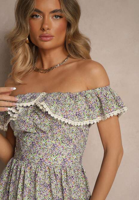 Fioletowa Sukienka z Ozdobnymi Falbankami Folanne